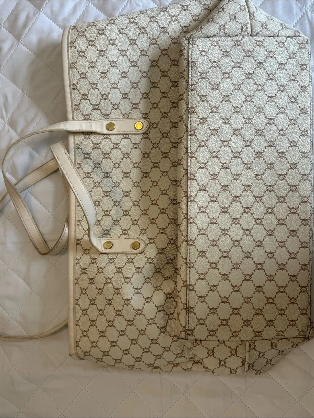 SHEIN Cream Tote with Brown Monogram Pattern